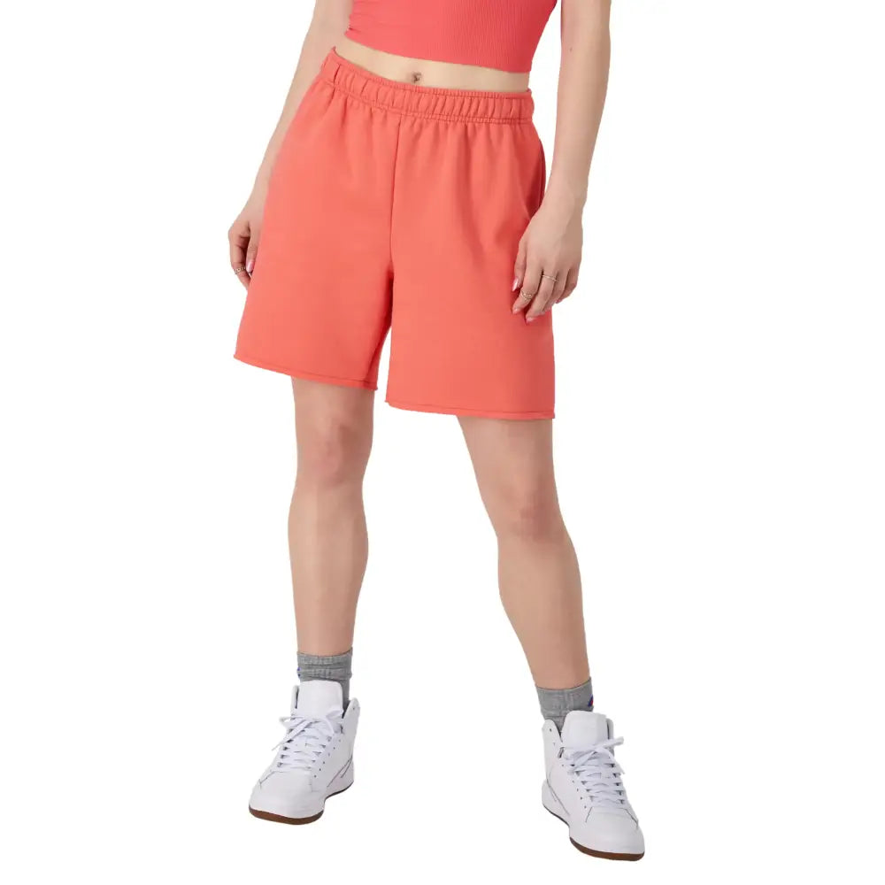 Champion Womens Shorts Powerblend Fleece Shorts Comfortable Shorts for Women 6.5’’ - High Tide Coral / Small