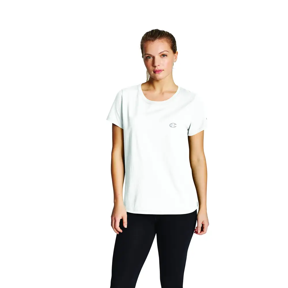 Champion Womens T-Shirt Classic Cotton-Blend T-Shirt Crewneck Tee Jersey T-Shirt - White C Logo / X-Small