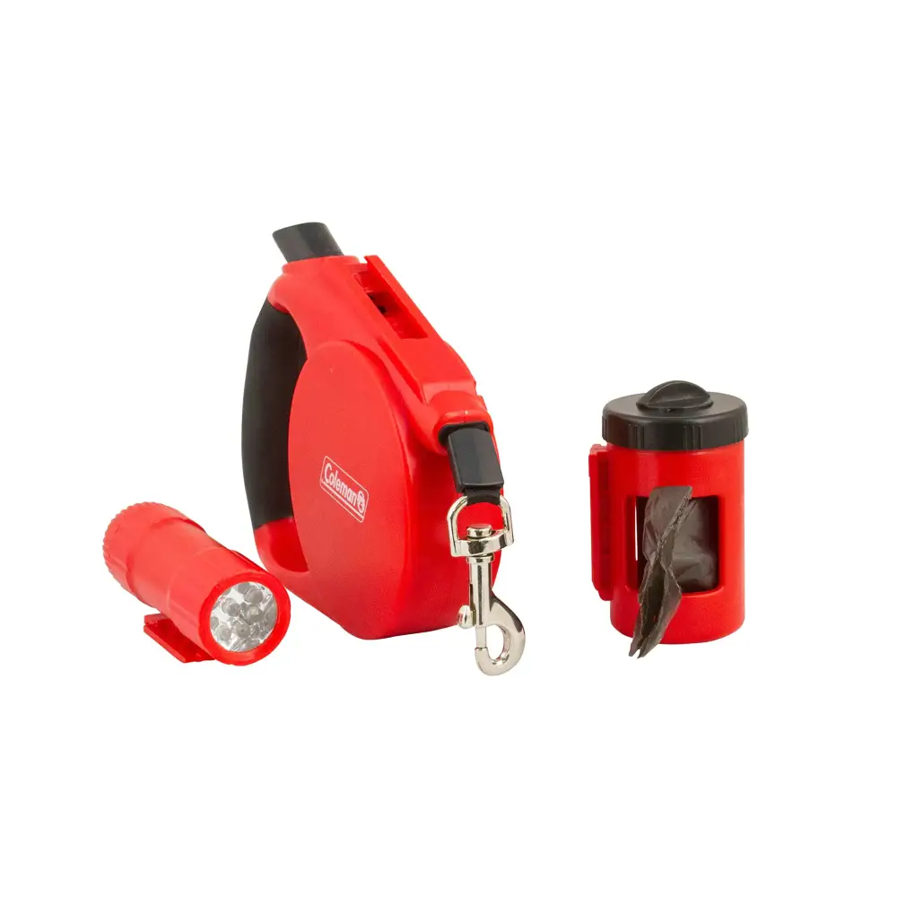 Coleman 3 in 1 Flexi Retractable Dog Leash with Light Clip Dog Poop Bag Holder - Red