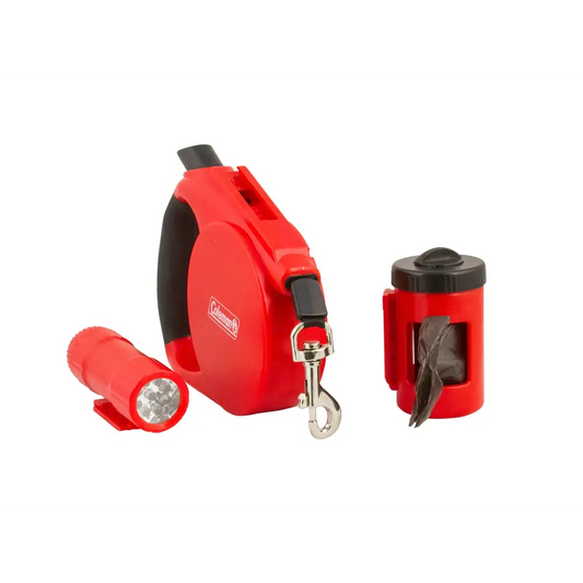 Coleman 3 in 1 Flexi Retractable Dog Leash with Light Clip Dog Poop Bag Holder - Red