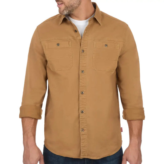 Coleman Mens Stretch Twill Workwear Long Sleeve Button-Down Shirt with Metal Buttons (Dijon Medium) - Dijon / Medium
