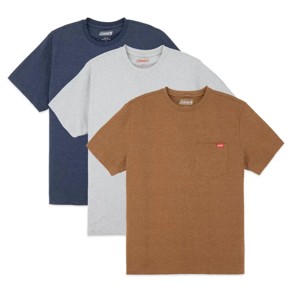 Coleman Mens Workwear Performance Short Sleeve Cotton T-Shirts Multi Color 3-Pack (Cool Grey/Indigo/Copper Large)