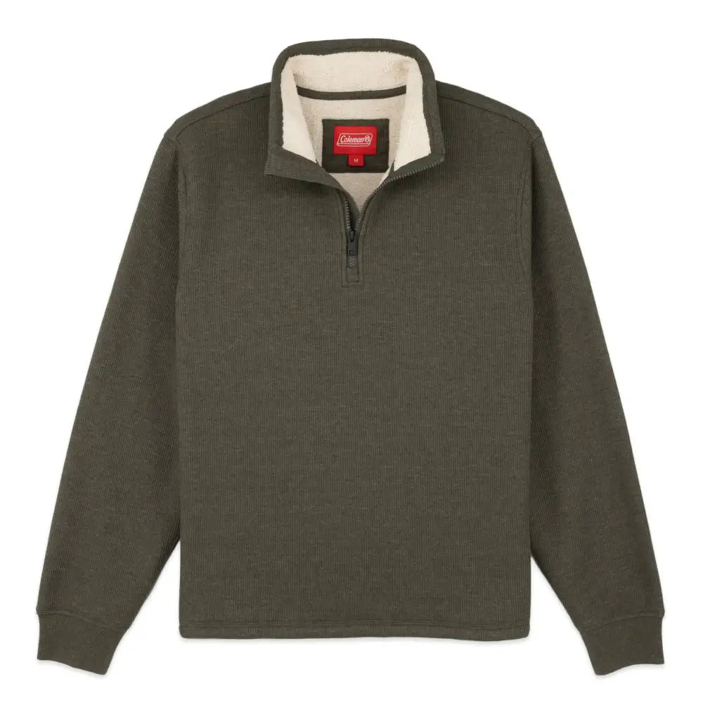 Coleman Quarter Zip Sherpa Lined Long Sleeve Pullover Sweater for Men (Smokey Olive Heather Large) - Smokey Olive