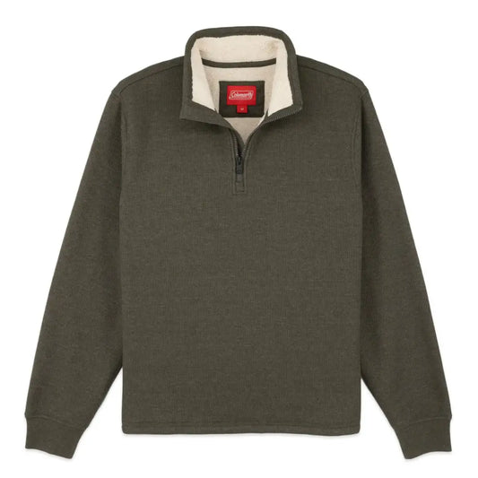 Coleman Quarter Zip Sherpa Lined Long Sleeve Pullover Sweater for Men (Smokey Olive Heather Large) - Smokey Olive