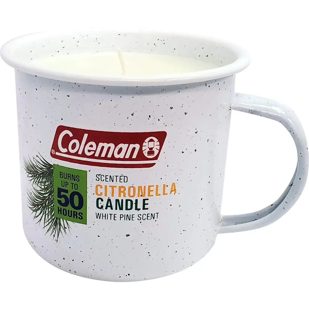 Coleman Repellents Tin Mug Outdoor Citronella Candle | Rustic Outdoor Camping Candle with White Pine Scent White - Pine