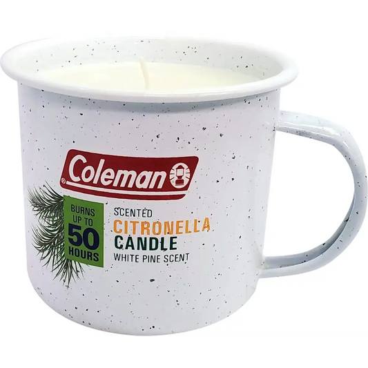 Coleman Repellents Tin Mug Outdoor Citronella Candle | Rustic Outdoor Camping Candle with White Pine Scent White - Pine