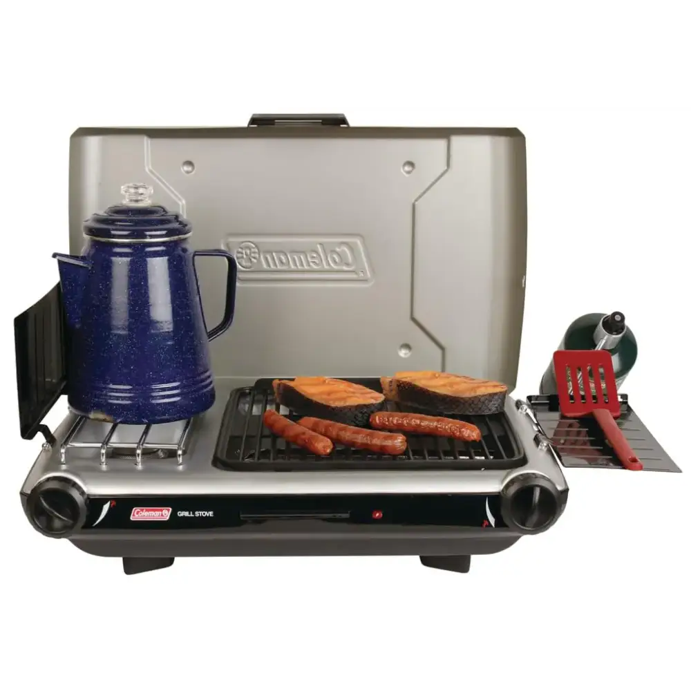 Coleman Tabletop 2-in-1 Grill & Stove with 2 Adjustable Burners Propane Grill/Stove with Push-Button Starter Wind