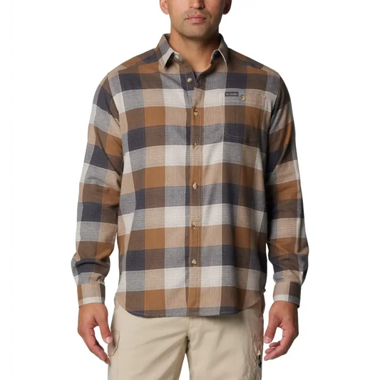 Columbia Mens Cornell Woods Flannel Long Sleeve Shirt Dark Stone Ombre Buffalo X-Large - Dark Stone Ombre Buffalo