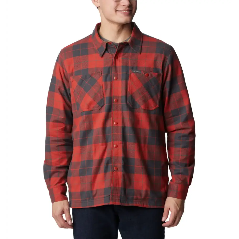 Columbia Mens Cornell Woods Fleece Lined Shirt Jacket Warp Red/Delta Woodsman Tartan 1X Big - Warp Red/Delta Woodsman