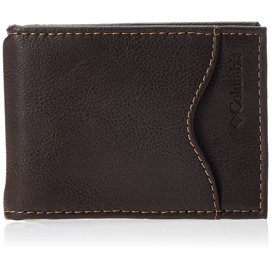 Columbia Mens Leather Front Pocket Wallet Card Holder for Travel - Merino Brown / One Size