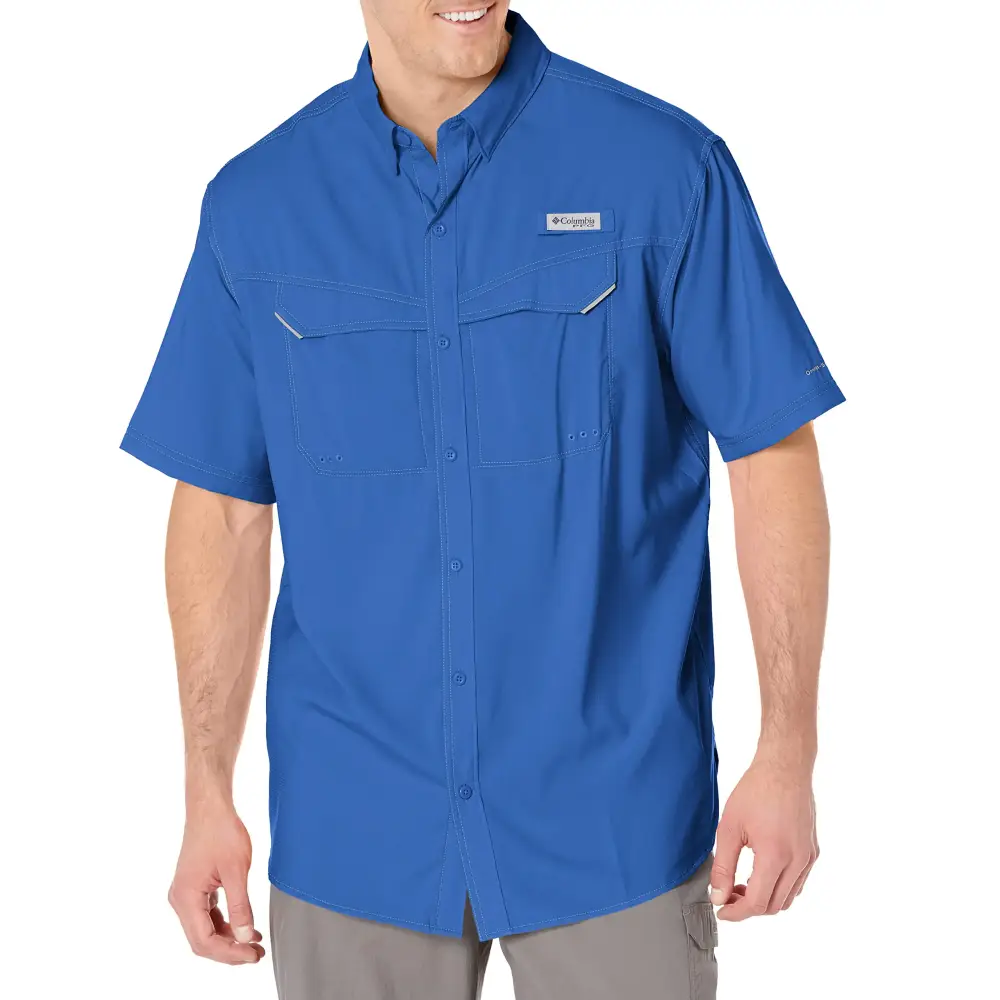 Columbia Mens Low Drag Offshore Short Sleeve Shirt UPF 40 Protection Moisture Wicking Fabric Small Black - Vivid Blue