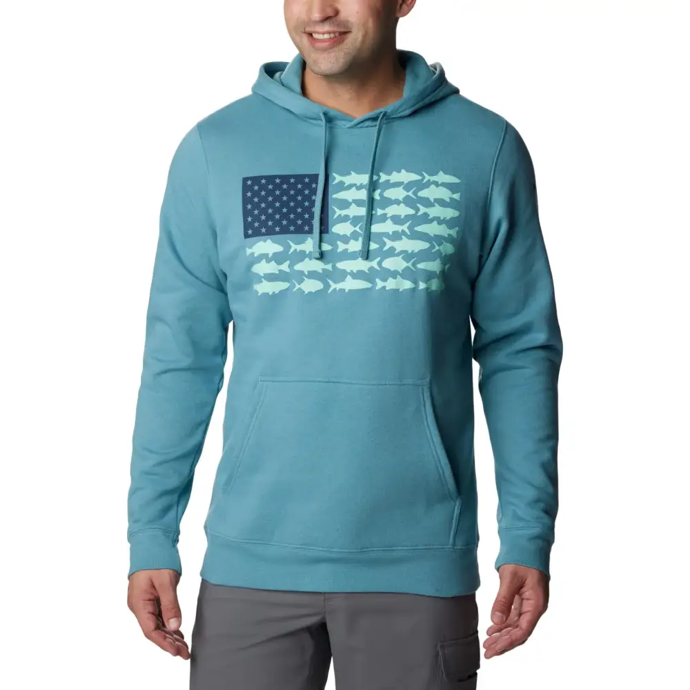 Columbia Mens PFG Fish Flag II Hoodie Tranquil Teal/Mint Cay Inshore Fish 5X Tall - Tranquil Teal/Mint Cay Inshore Fish