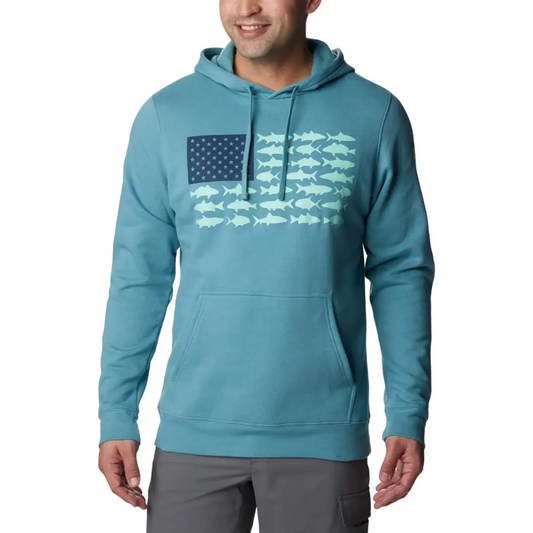 Columbia Mens PFG Fish Flag II Hoodie Tranquil Teal/Mint Cay Inshore Fish 5X Tall - Tranquil Teal/Mint Cay Inshore Fish
