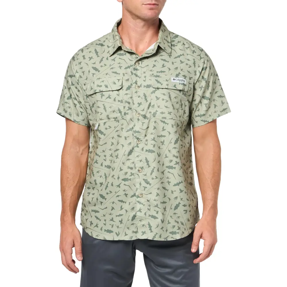 Columbia Mens PFG Uncharted Printed Short Sleeve Shirt Smokey Sage Cast N Blast X-Large - Smokey Sage Cast N Blast