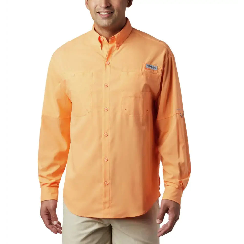 Columbia Mens Standard PFG Tamiami II UPF 40 Long Sleeve Fishing Shirt Bright Nectar X-Small - Bright Nectar / X-Small