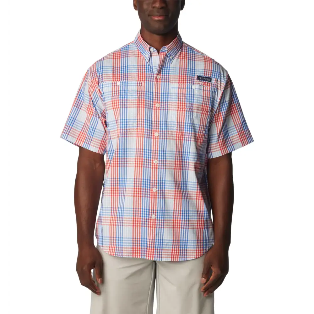 Columbia Mens Super Tamiami Short Sleeve Shirt Vivid Blue/All Over Gingham XX-Large - Vivid Blue/All Over Gingham