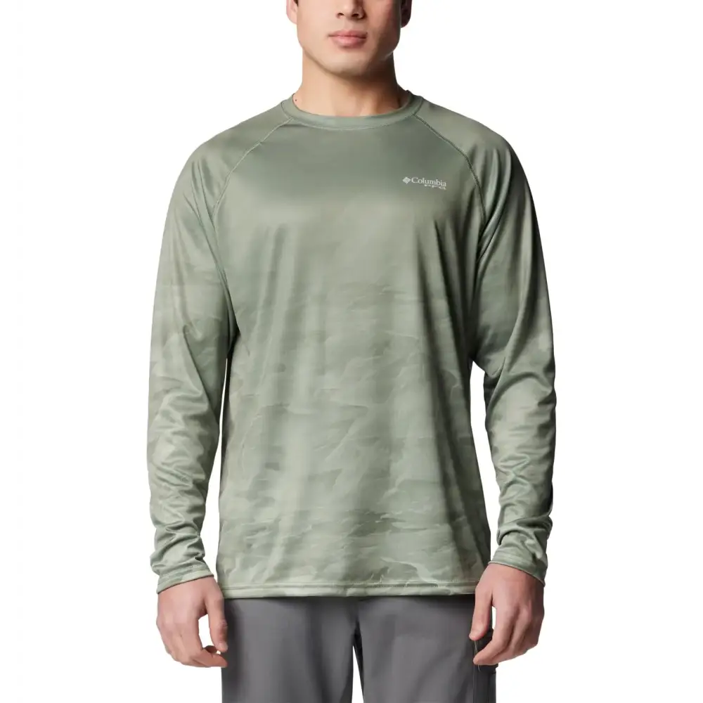 Columbia Mens Super Terminal Tackle PFG Fish Flow Long Sleeve Cypress Undulating/Fish Flow Trout Small - Cypress