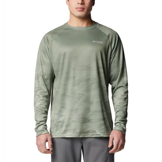 Columbia Mens Super Terminal Tackle PFG Fish Flow Long Sleeve Cypress Undulating/Fish Flow Trout Small - Cypress