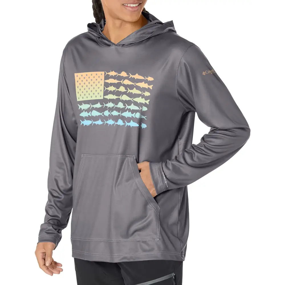 Columbia Mens Terminal Tackle PFG Fish Flag Hoodie City Grey/Orange Blast Original X-Small - City Grey/Orange Blast