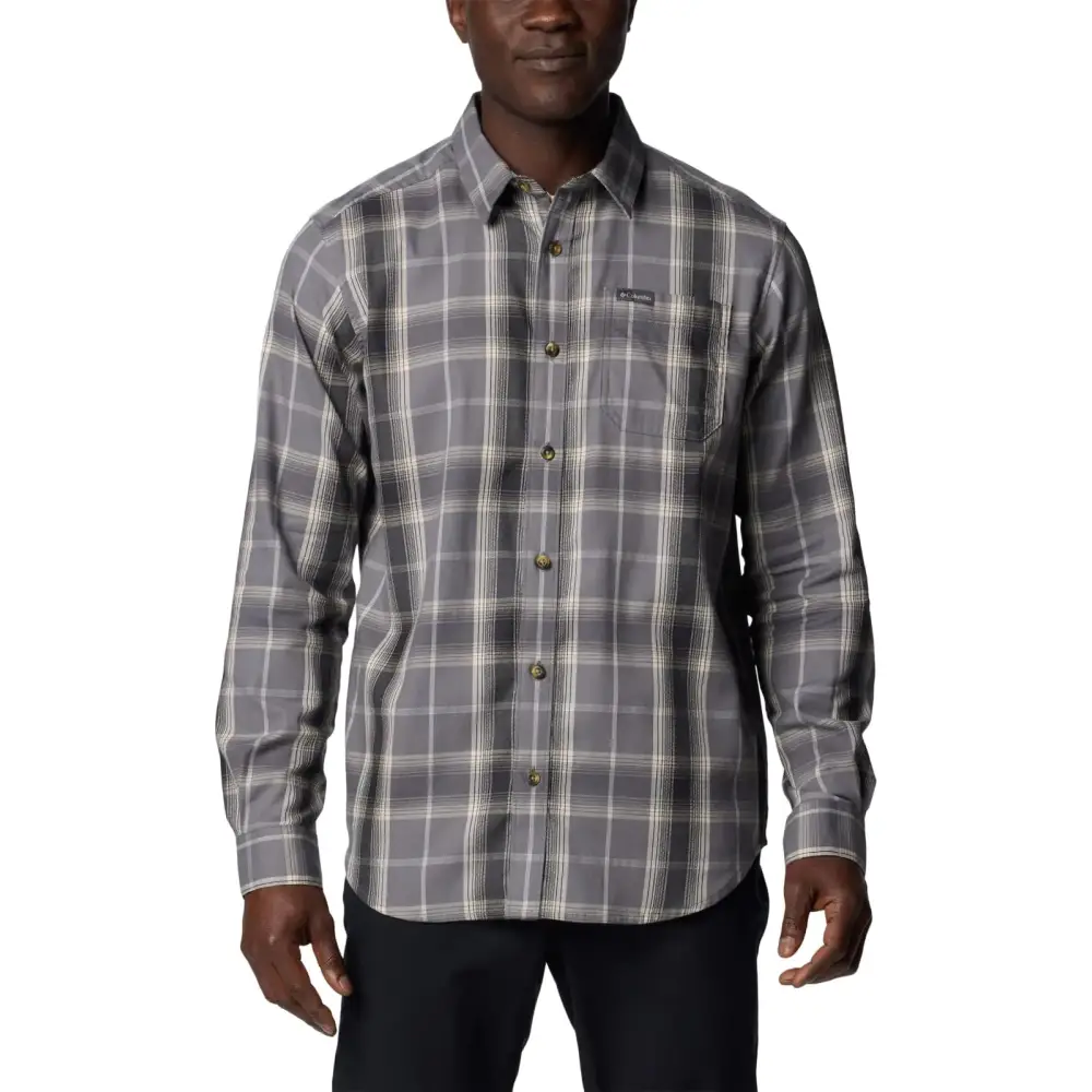 Columbia Mens Vapor Ridge III Long Sleeve Shirt City Grey/Black Tartan Ombre 1X Big - City Grey/Black Tartan Ombre / 1X