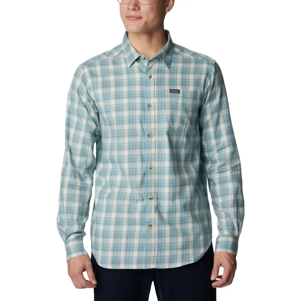 Columbia Mens Vapor Ridge III Long Sleeve Shirt Stone Blue Plaid Gradient X-Large - Stone Blue Plaid Gradient / X-Large