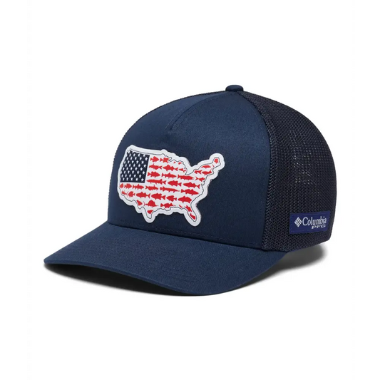 Columbia Unisex PFG Statetriot Mesh Ball Cap Collegiate Navy/USA Patch Small/Medium - Collegiate Navy/Usa Patch