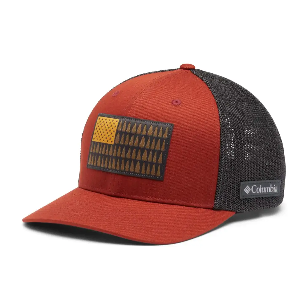 Columbia Unisex Tree Flag Mesh Ball Cap-High Crown Warp Red/Shark Small/Medium - Warp Red, Shark / Small-Medium