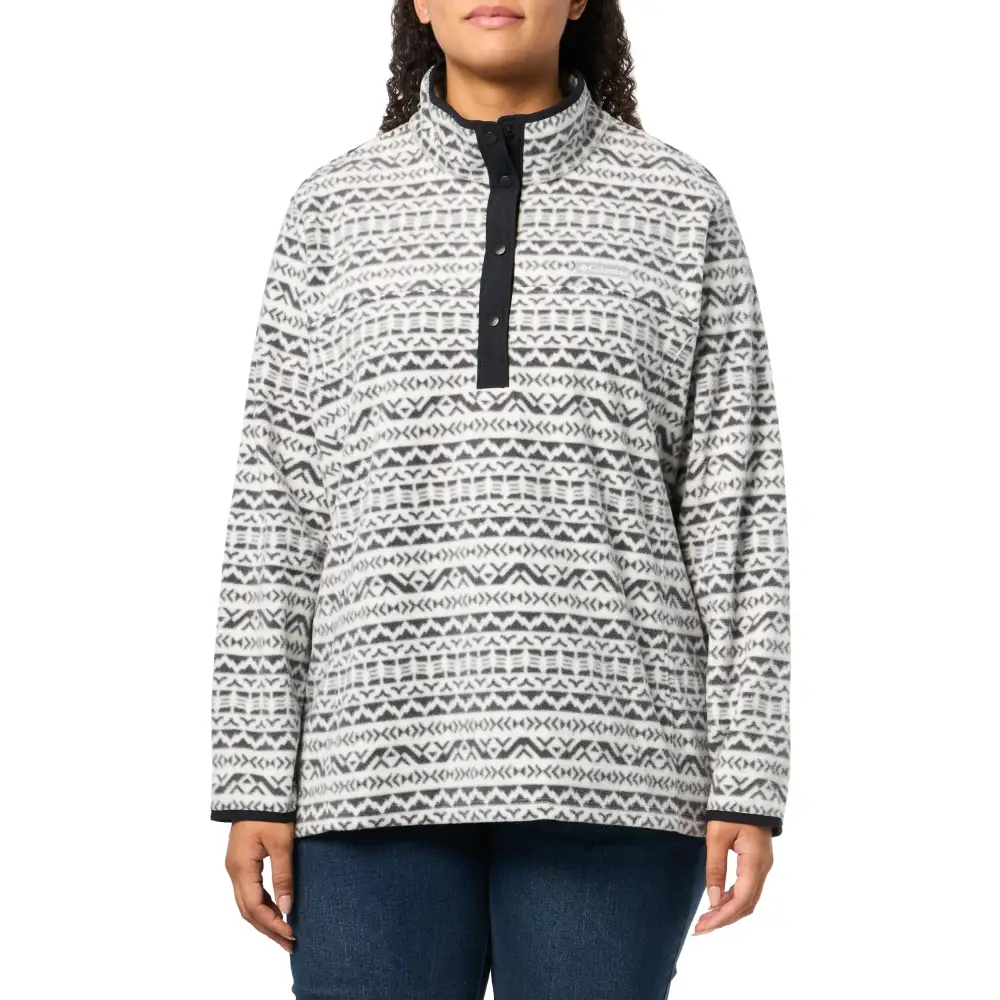 Columbia Womens Benton Springs Printed Half Snap Chalk Madras Tonal 1X Plus - Chalk Madras Tonal / 1X
