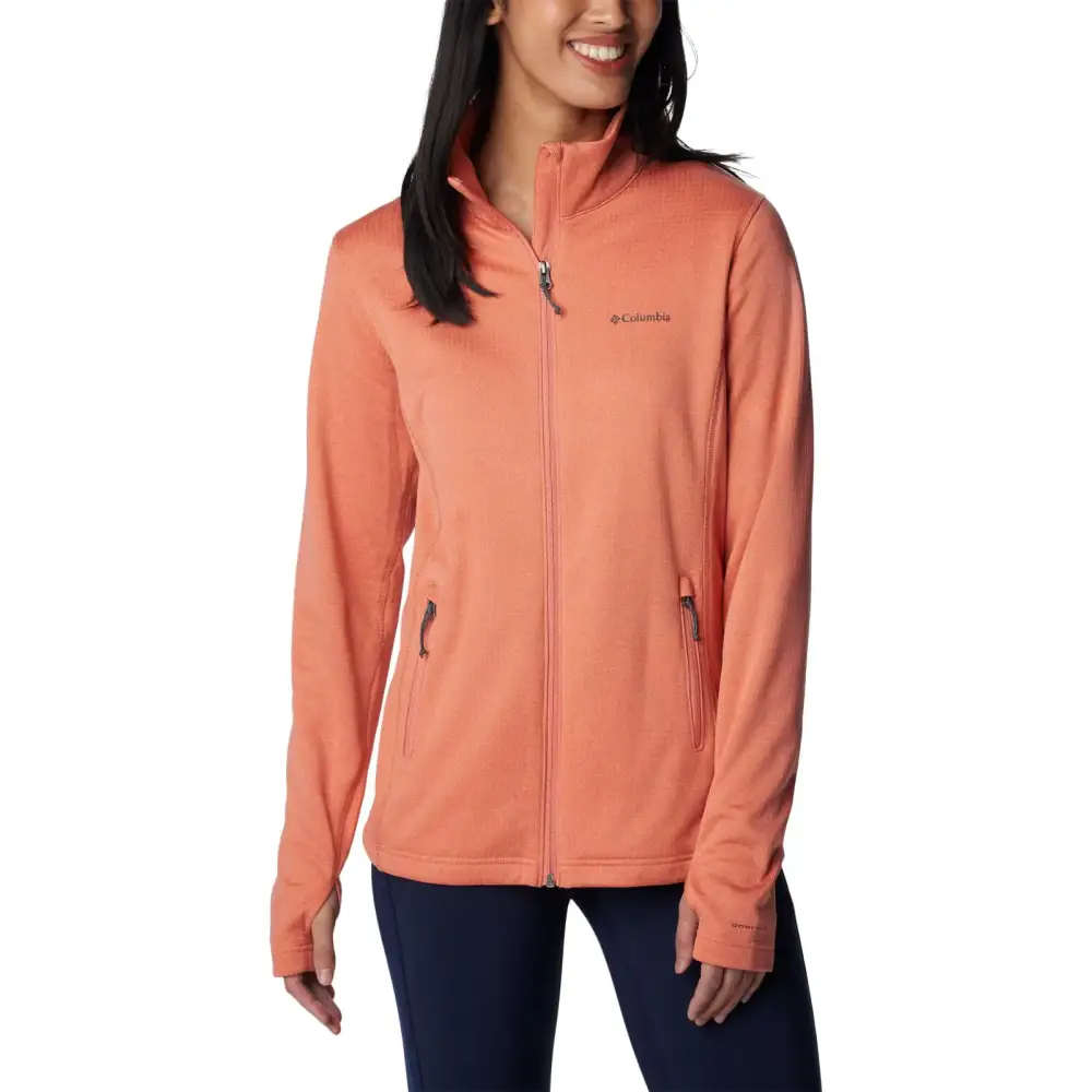 Columbia Womens Park View Grid Fleece Full Zip Faded Peach Heather X-Small - Orange / X-Small