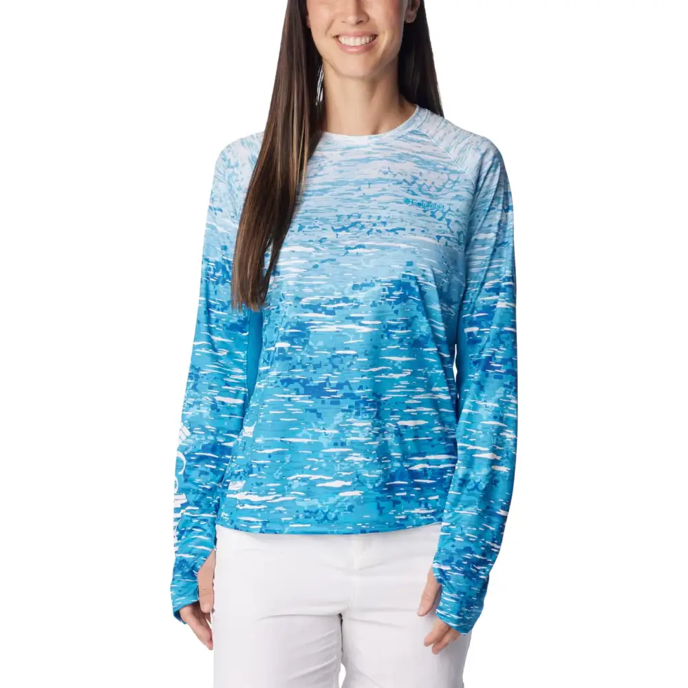 Columbia Womens Super Tidal Tee Vent Long Sleeve Ocean Blue Digiscale Fade XX-Large - Ocean Blue Digiscale Fade