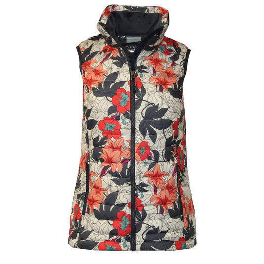 Columbia Womens White Out Puffer Omni Heat Full Zip Insulated Vest (US Alpha 2X Regular Regular White Lakeshore Floral