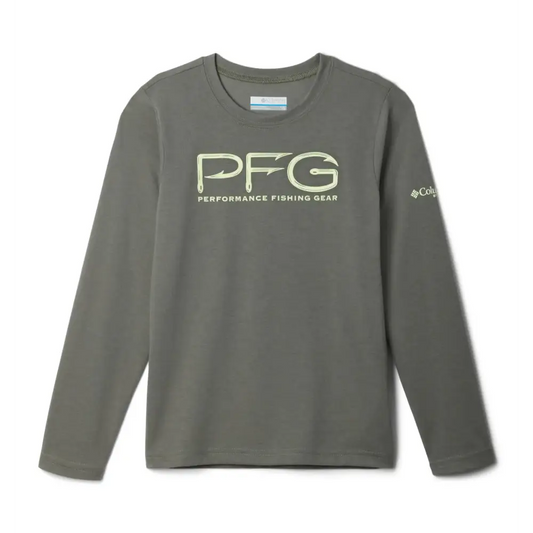 Columbia Youth Boys PFG Long Sleeve Graphic Tee Cypress/Spring Yellow PFG Hooks Small - Cypress/Spring Yellow Pfg Hooks