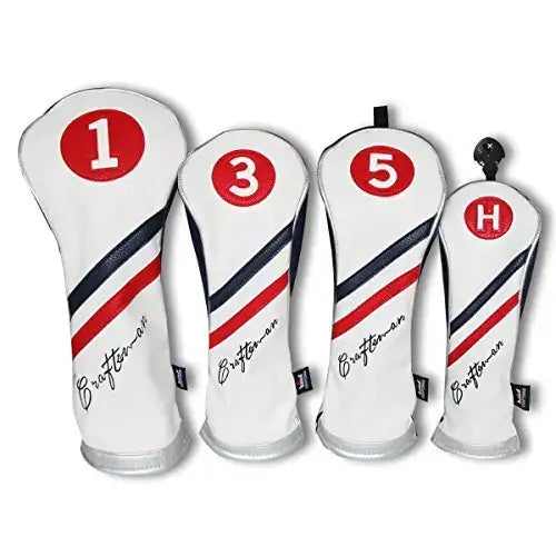 Craftsman Golf White Blue Red Pu Leather Diagonal Stripes Driver/Fairway Wood/Hybrid Headcover #1#3#5 H for All Brands