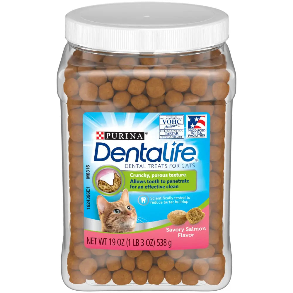 DentaLife Purina Made in USA Facilities Cat Dental Treats Savory Salmon Flavor - 19 oz. Canister - Salmon / 1.19 Pound