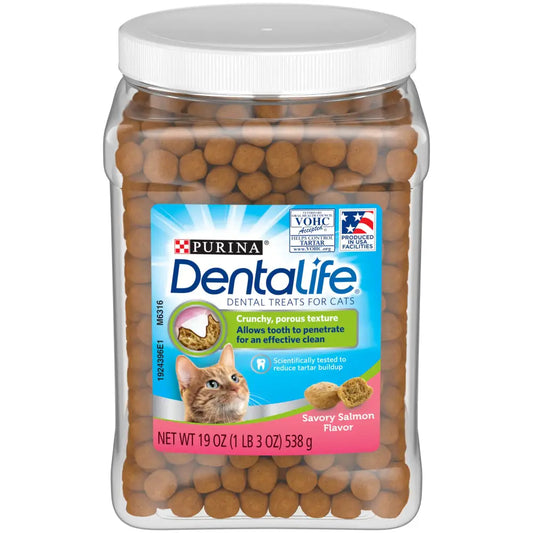 DentaLife Purina Made in USA Facilities Cat Dental Treats Savory Salmon Flavor - 19 oz. Canister - Salmon / 1.19 Pound