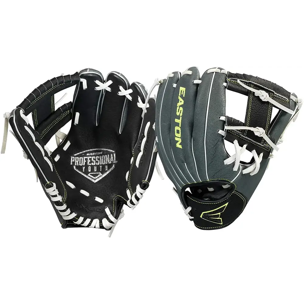 Easton | PROFESSIONAL YOUTH Baseball Glove | 10’’ | RHT | Black/Grey/Optic | I Web | PY10BR - I-Web | Black / Grey