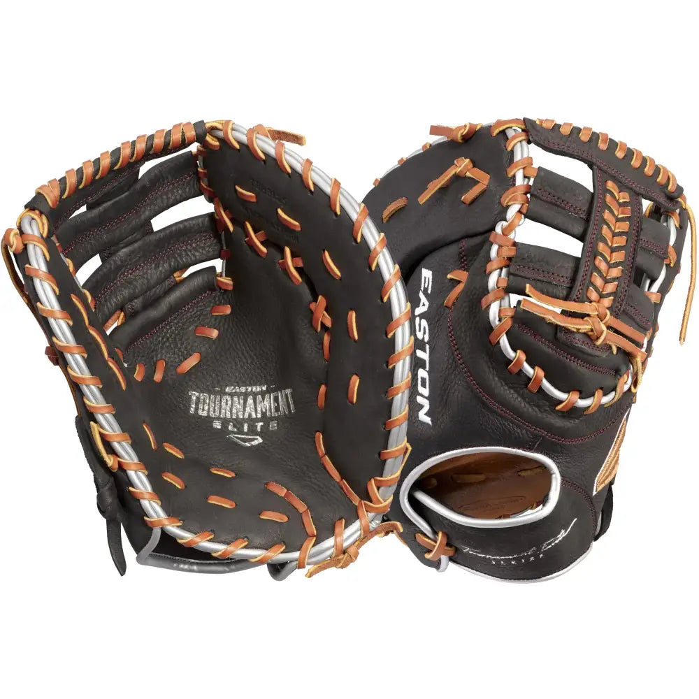 Easton | TOURNAMENT ELITE Baseball First Base Mitt | 12.5’’ | Single Post Double Bar Web | Right Hand Throw | Black/Tan