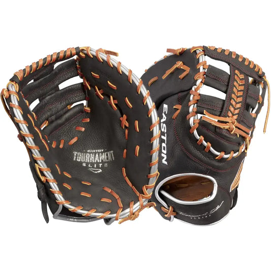 Easton | TOURNAMENT ELITE Baseball First Base Mitt | 12.5’’ | Single Post Double Bar Web | Right Hand Throw | Black/Tan