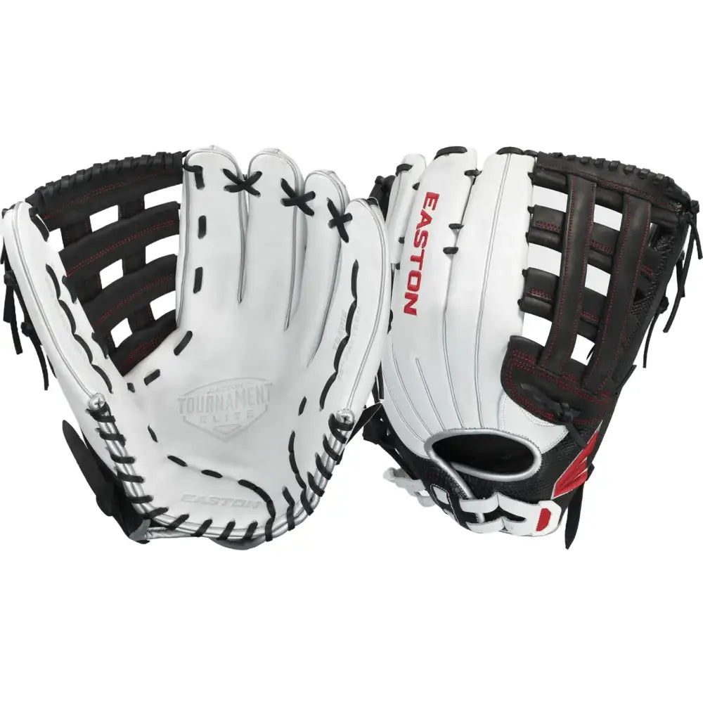 Easton | Tournament Elite Slowpitch Glove | 15 | H-Web | RHT - Right Hand Throw / Dual Bar H-Web | Black / White / Red