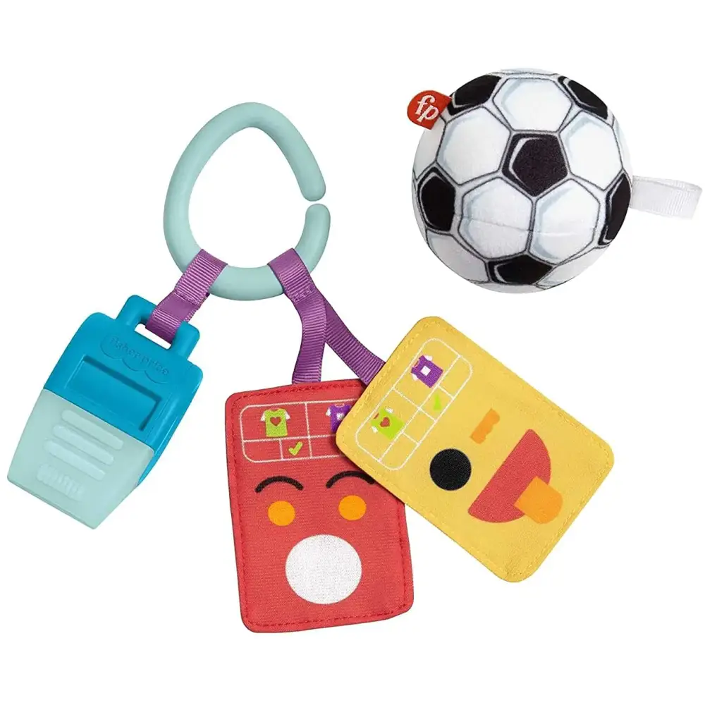 Fisher-Price Baby Toys Just for Kicks Gift Set 3 Soccer-Themed Rattle Teether & Crinkle Activities for Developmental