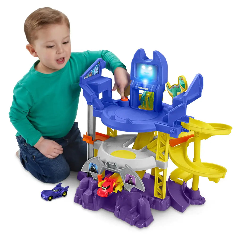 Fisher-Price DC Batwheels Toy Car Race Track Playset Launch & Race Batcave with Lights & Sounds Bam The Batmobile &