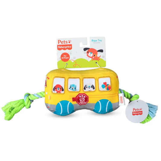 Fisher-Price for Pets School Bus Rope Toy for Dogs Dog Tug Toy with Rope Plush Dog Toy with Squeaker Inside