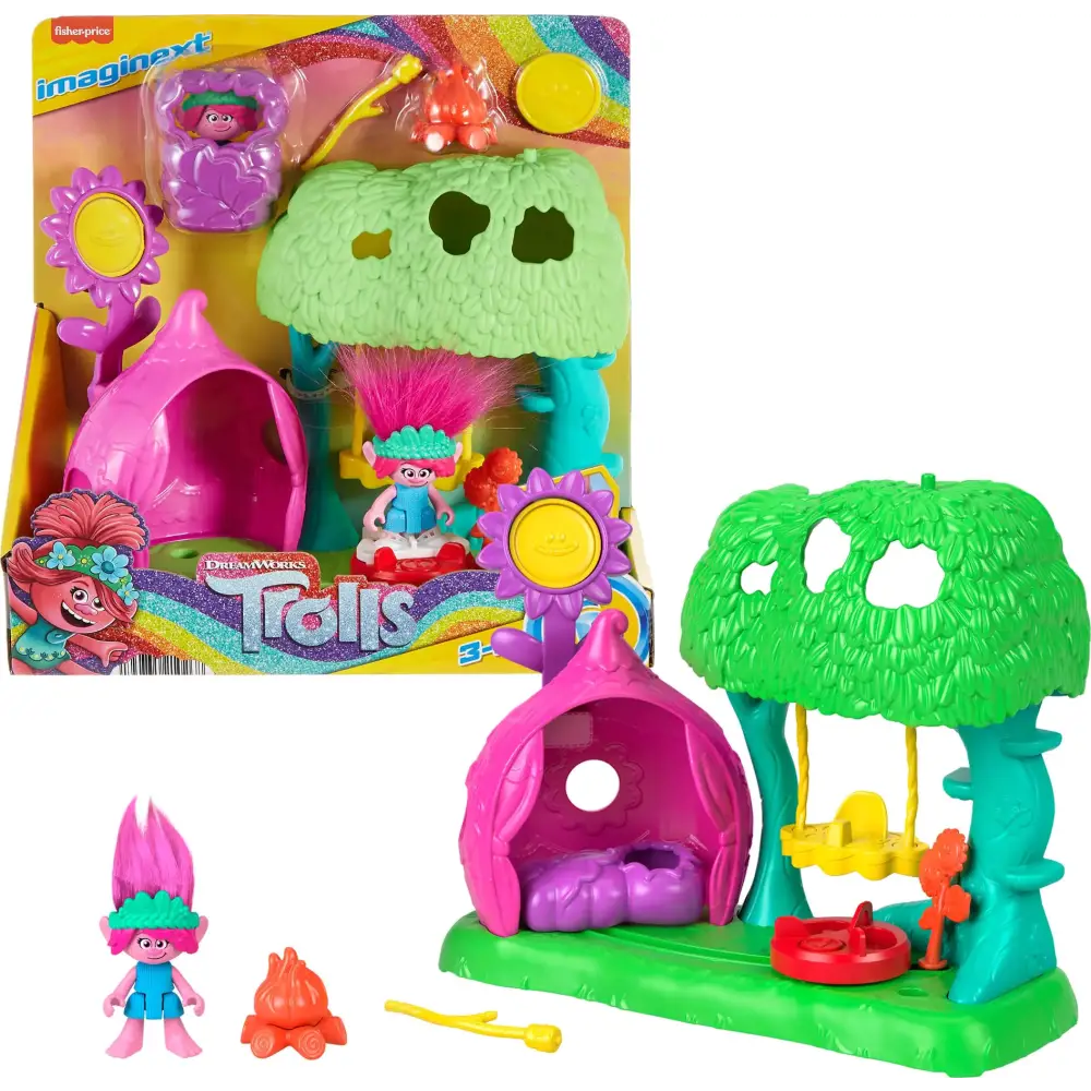 Fisher-Price Imaginext DreamWorks Trolls Toys Flower Fun Campsite Playset with Poppy Figure for Pretend Play Kids Ages