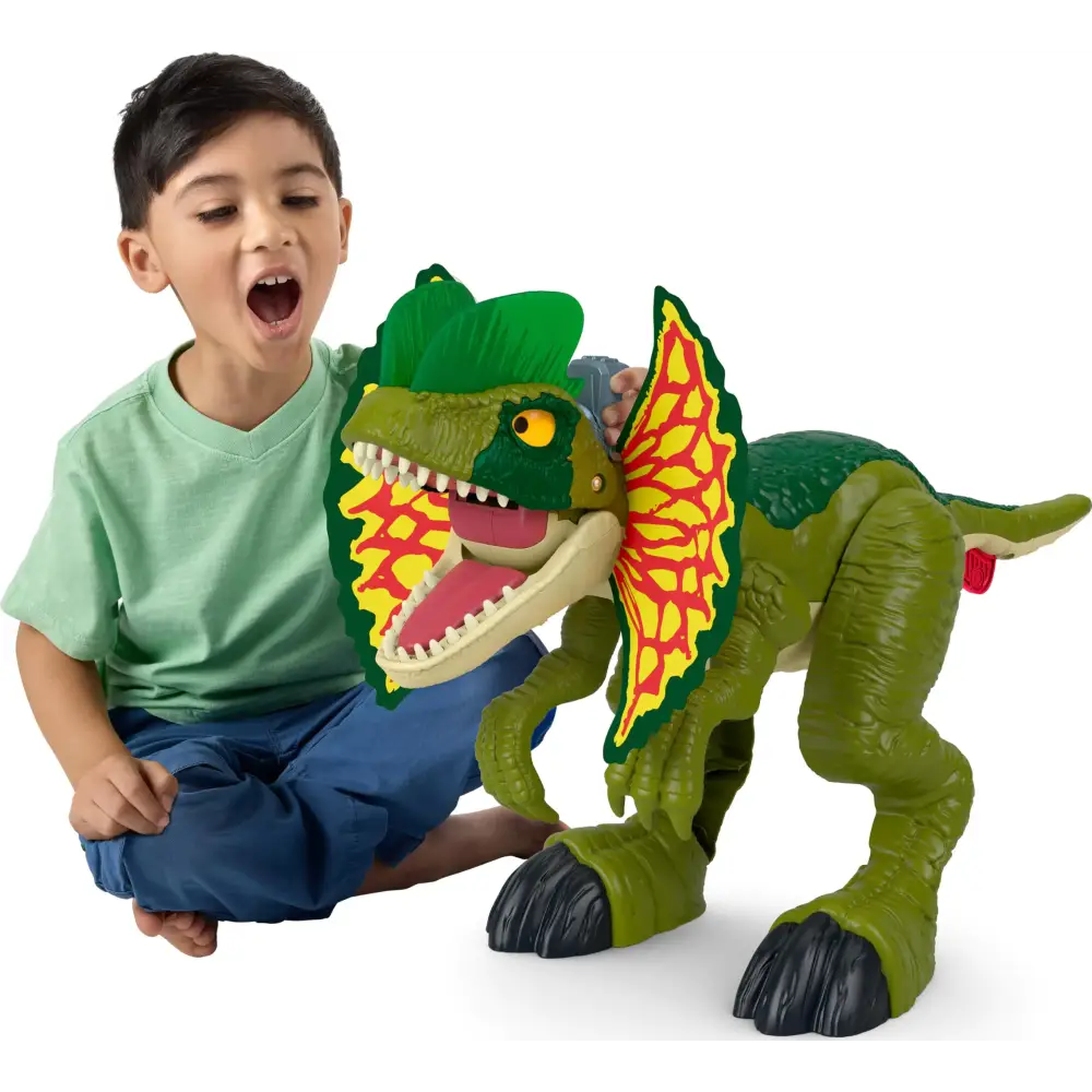 Fisher-Price Imaginext Jurassic World Dinosaur Toy Thrash Attack Dilophosaurus 16+ Inch with Lights & Sounds