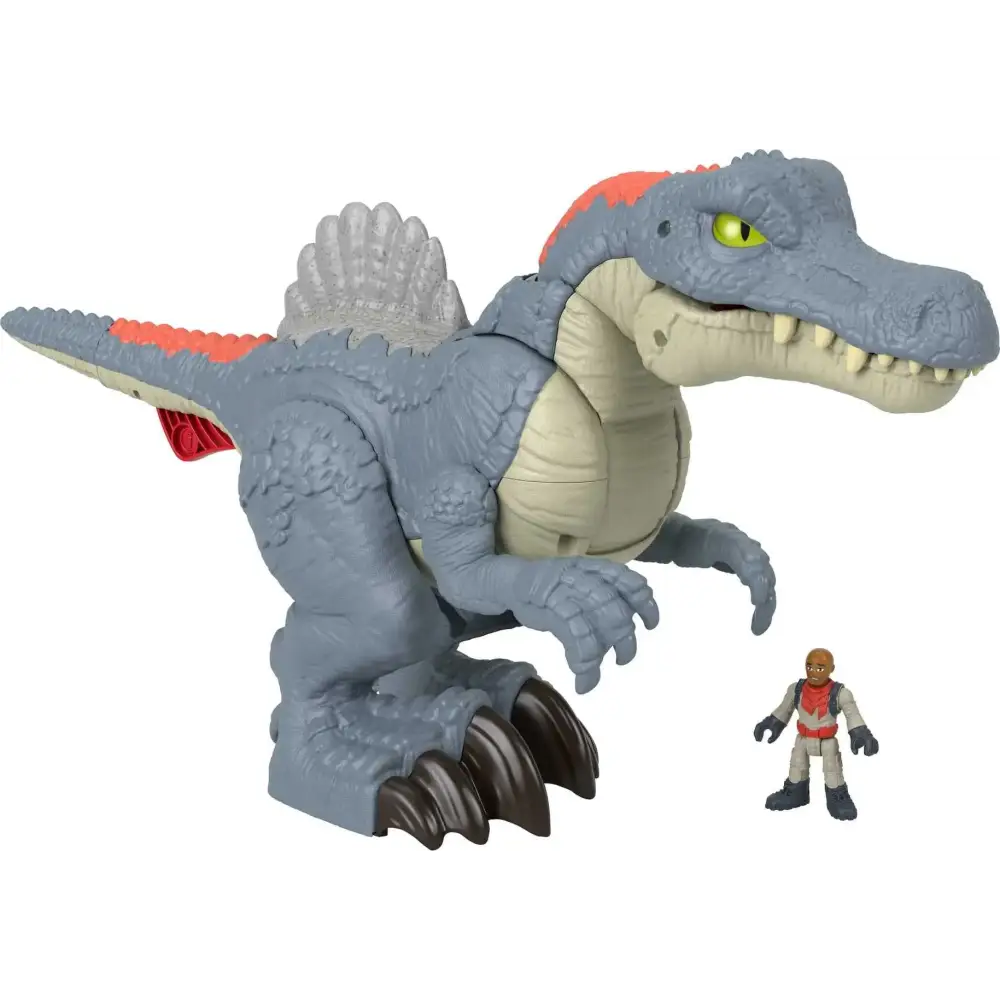 Fisher-Price Imaginext Jurassic World Dinosaur Toy Ultra Snap Spinosaurus Lights Sounds & Chomping Action for Preschool