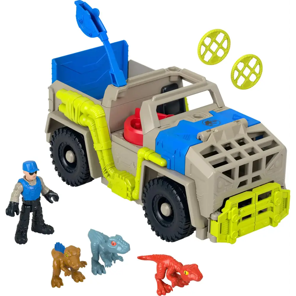 Fisher-Price Imaginext Jurassic World Dinosaur Toys Track & Transport Dino Truck & Figure Set for Pretend Play Kids