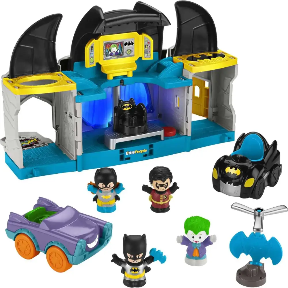 Fisher-Price Little People DC Super Friends Toddler Toy Deluxe Batcave Playset with Batman Figure for Pretend Play Ages