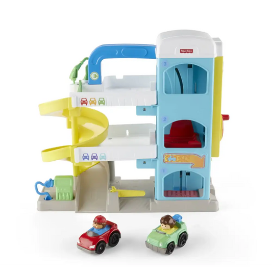 Fisher-Price Little People Toddler Toy Helpful Neighbor’s Garage Playset with Spiral Ramp & 2 Cars for Pretend Play