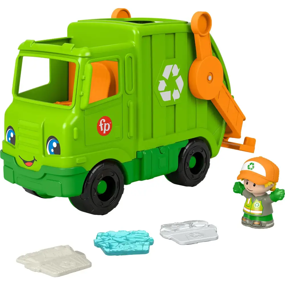 Fisher-Price Little People Toddler Toy Recycling Truck Musical Garbage Vehicle with Figure for Preschool Pretend Play