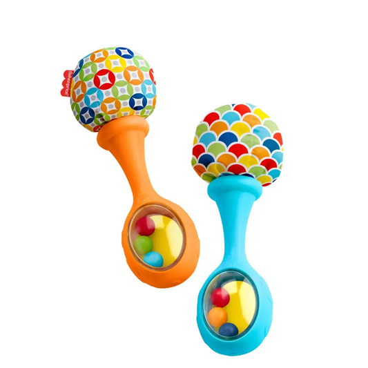 Fisher-Price Newborn Toys Rattle n Rock Maracas Set of 2 Soft Musical Instruments for Babies 3+ Months Blue & Orange